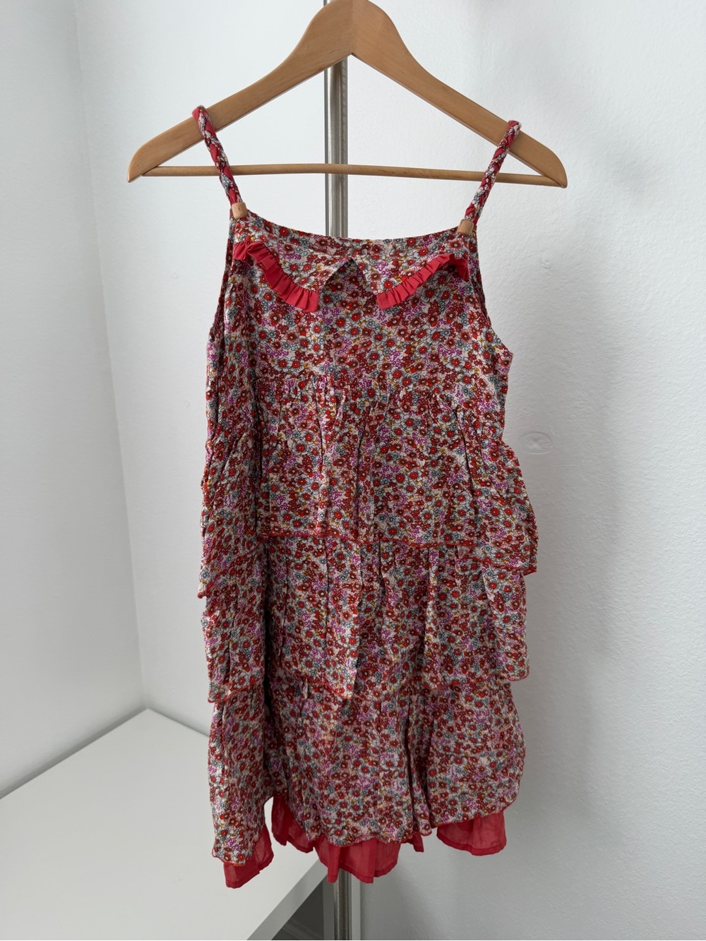 Zara Pink Floral Tiered Sundress with Coral Trim